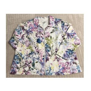 CJ Banks Women’s Plus 3X Floral Jacket Full Zip Pockets Multicolor Top